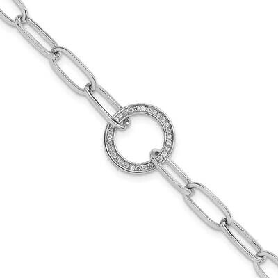 Paperclip CZ Circle 1 Inch Extender Bracelet Sterling Silver Rhodium-Plated QG6447-7, MPN: QG6447-7,