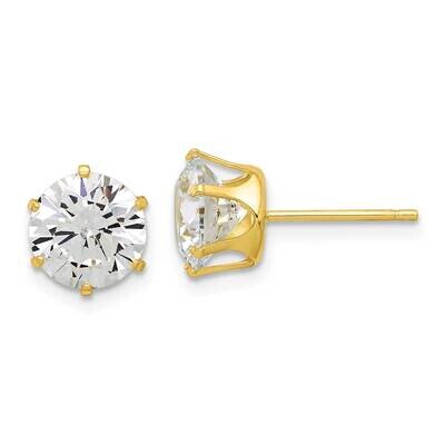 Gold-Tone Polished 8mm CZ Post Stud Earrings Sterling Silver QE17112GP, MPN: QE17112GP,