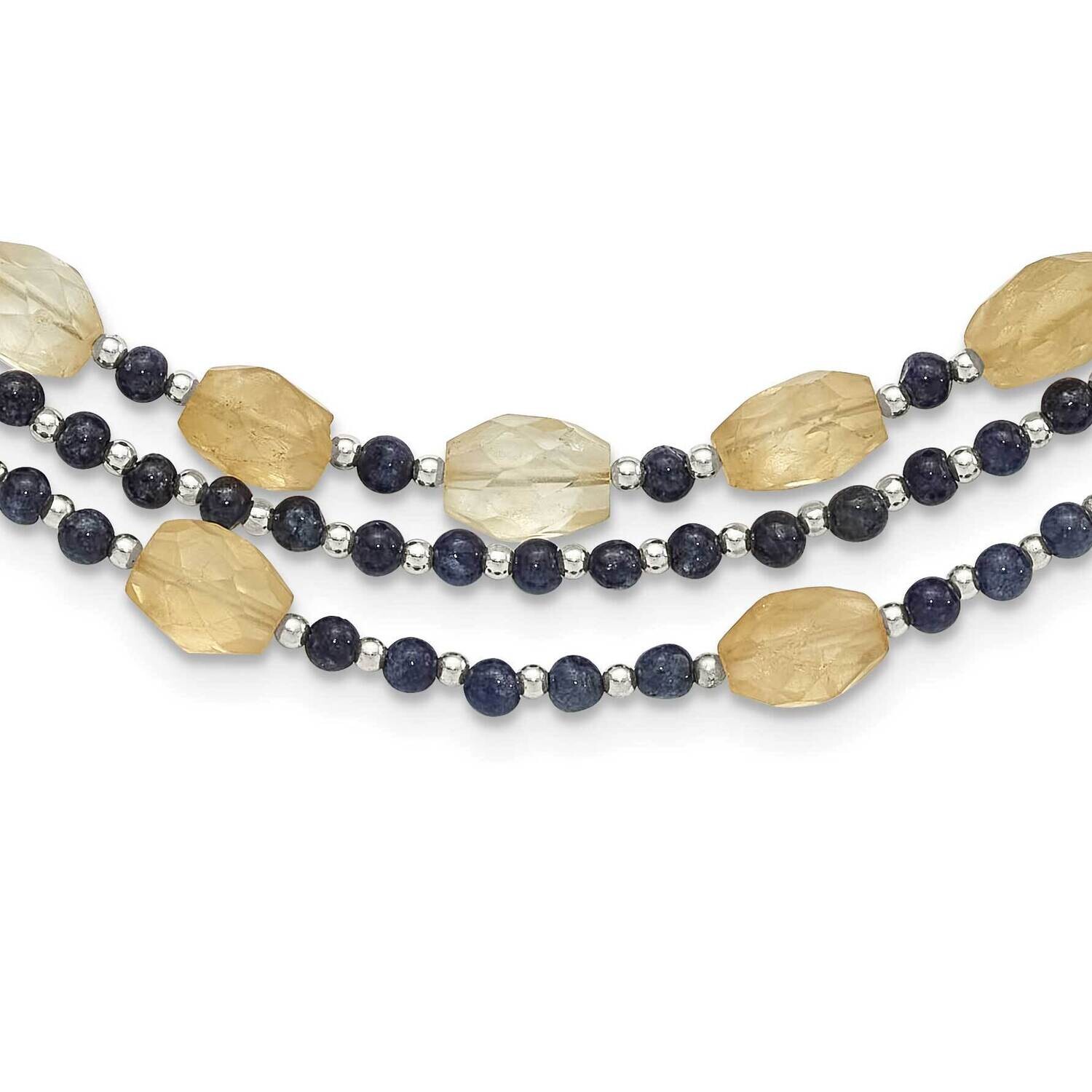 Blue Agate Citrine 3-Str16.5 Inch 2 Inch Extension Necklace Sterling Silver QH5715-16.5, MPN: QH571…