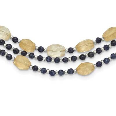 Blue Agate Citrine 3-Str16.5 Inch 2 Inch Extension Necklace Sterling Silver QH5715-16.5, MPN: QH571…