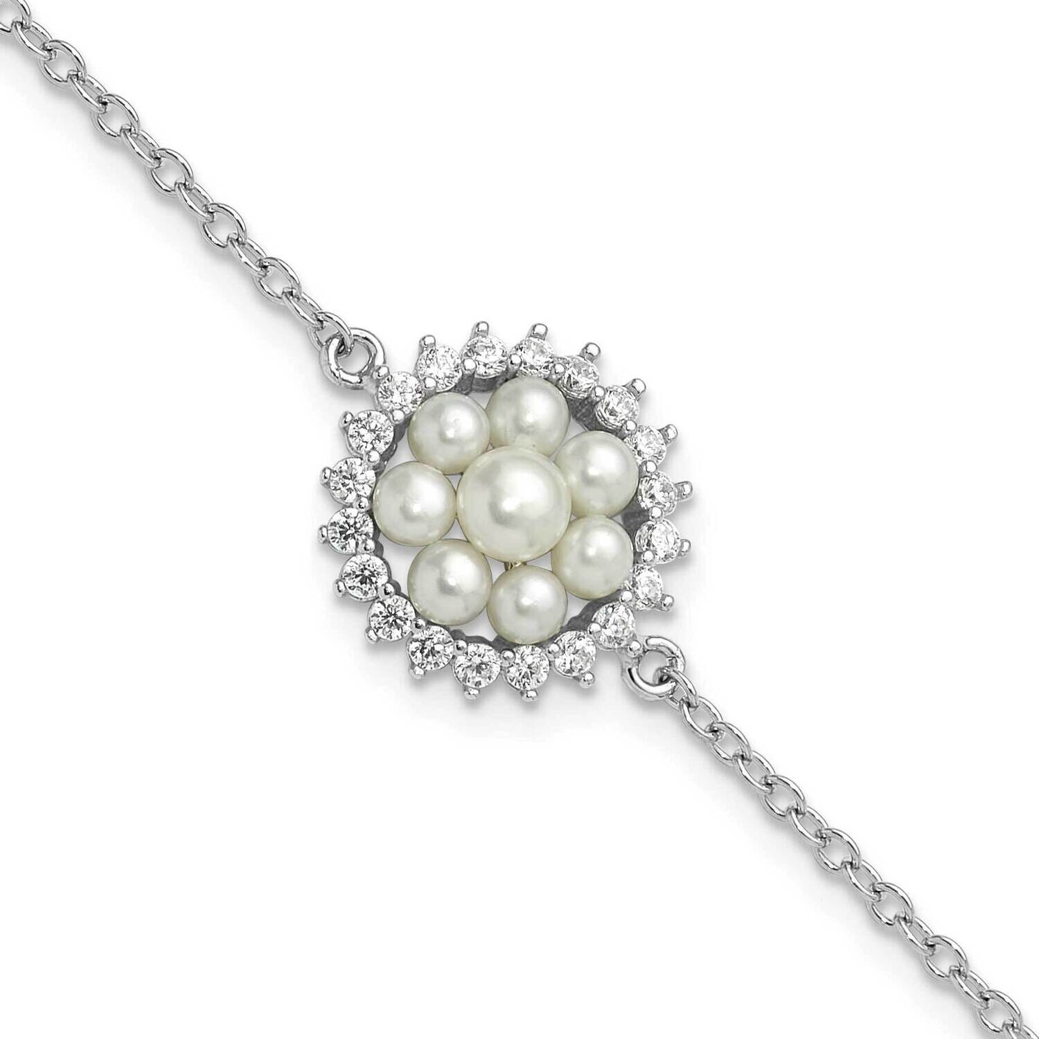 Rh-Plated 3-5mm Fwc Pearl CZ 7.25 Inch 1 Inch Extension Bracelet Sterling Silver QH5767-7.25, MPN: …