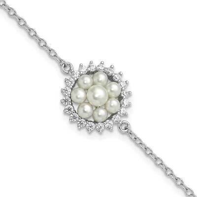 Rh-Plated 3-5mm Fwc Pearl CZ 7.25 Inch 1 Inch Extension Bracelet Sterling Silver QH5767-7.25, MPN: …