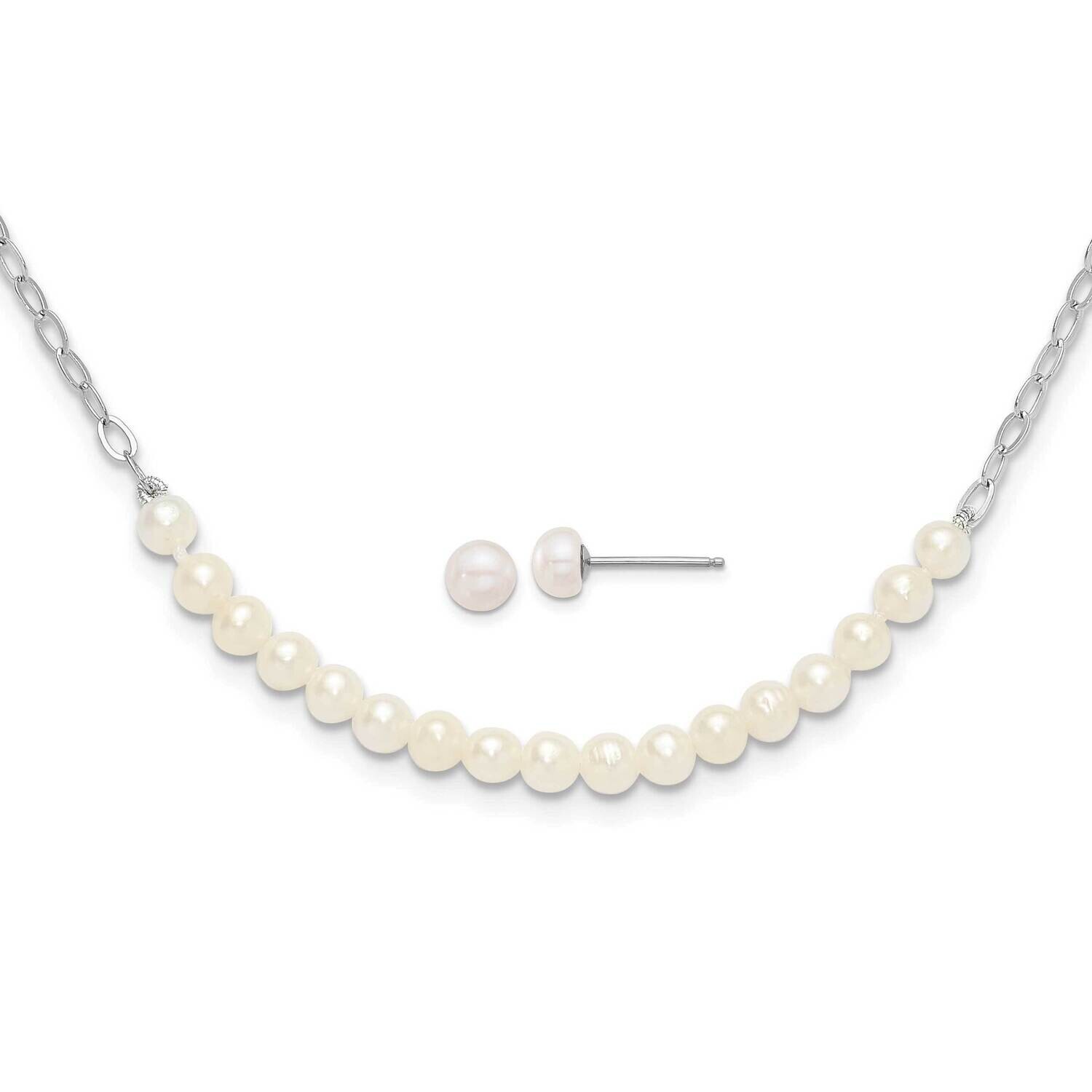 Rh-Plated White Fwc Pearl 18 Inch Necklace Post Earring Set Sterling Silver QH5778SET, MPN: QH5778S…