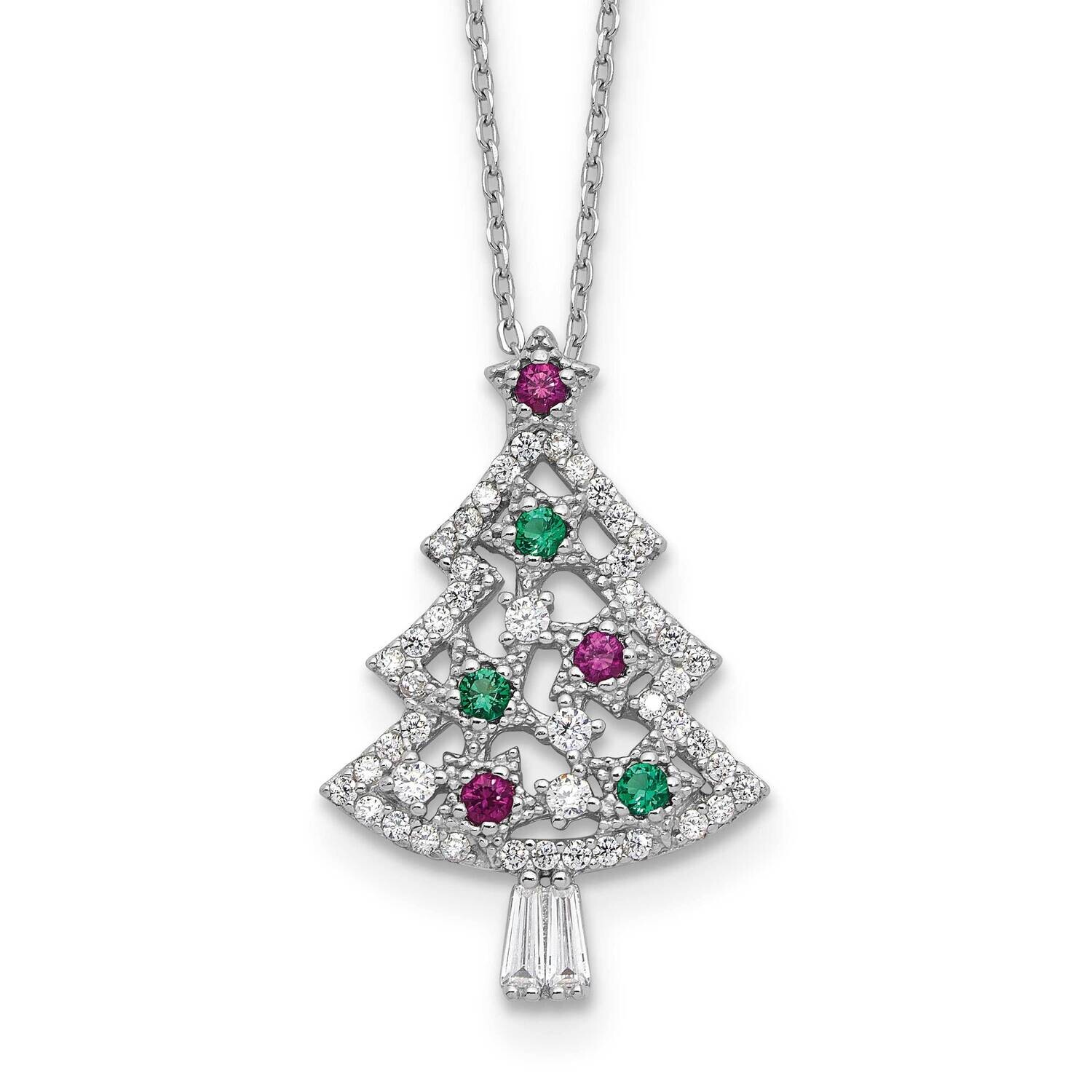 Rh-Plated Multi Color CZ Christmas Tree 2 Inch Extension Necklace Sterling Silver QG6677-16, MPN: Q…