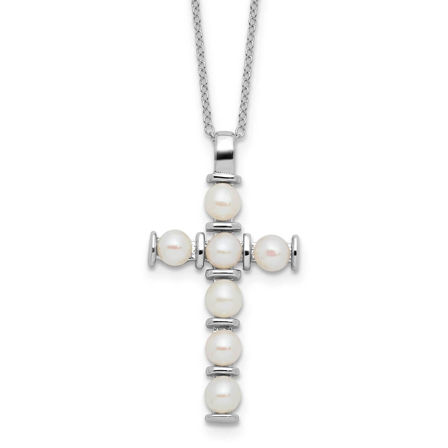 4-5mm Fwc Pearl Cross 17 Inch Necklace Sterling Silver Rhodium-Plated QH5786-17, MPN: QH5786-17,