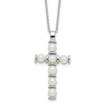 4-5mm Fwc Pearl Cross 17 Inch Necklace Sterling Silver Rhodium-Plated QH5786-17, MPN: QH5786-17,