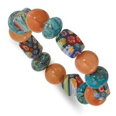 Aventurine Agate Kangsai Glass Beaded Stretch Bracelet QH5746, MPN: QH5746,