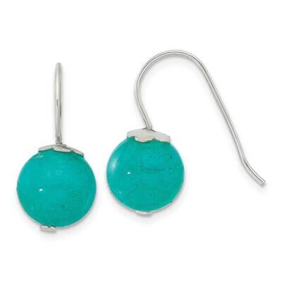 10mm Round Blue Green Jade Dangle Earrings Sterling Silver Polished QE17385, MPN: QE17385,