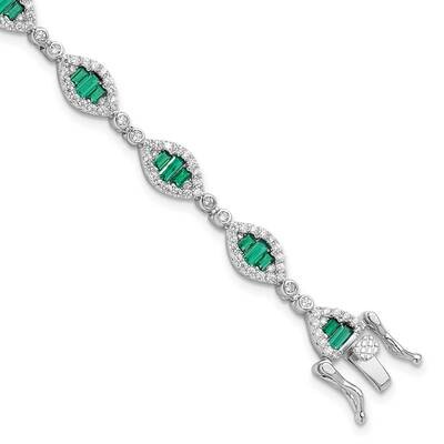 White Green CZ Link Bracelet 8 Inch Sterling Silver Rhodium-Plated QG6480-7, MPN: QG6480-7,