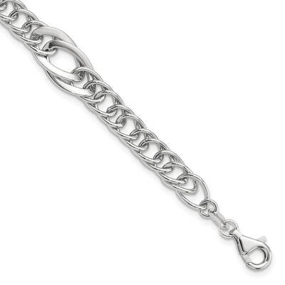 Polished Fancy Link 7.5 Inch Bracelet Sterling Silver Rhodium-Plated QG6404-7.5, MPN: QG6404-7.5,