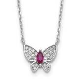 Red White CZ Butterfly 2 Inch Extension Necklace Sterling Silver Rhodium-Plated QG6670-16, MPN: QG6…