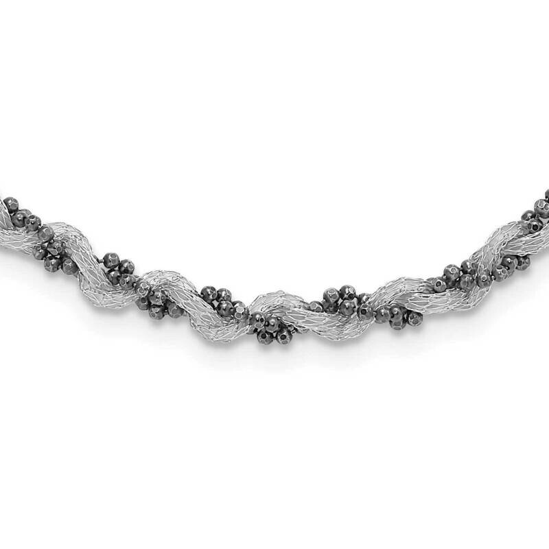 & Black Rhodium-Plated Mesh Beaded Necklace Sterling Silver QH5084-17