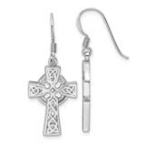 Rhod-Plated Polished Dangle Celtic Cross Design Earrings Sterling Silver QE17678, MPN: QE17678,