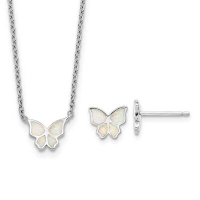 Rh-Pl Cr.Opal Butterfly 16 Inch Necklace 2 Inch Ext/Earring Set Sterling Silver QG6720SET, MPN: QG6…