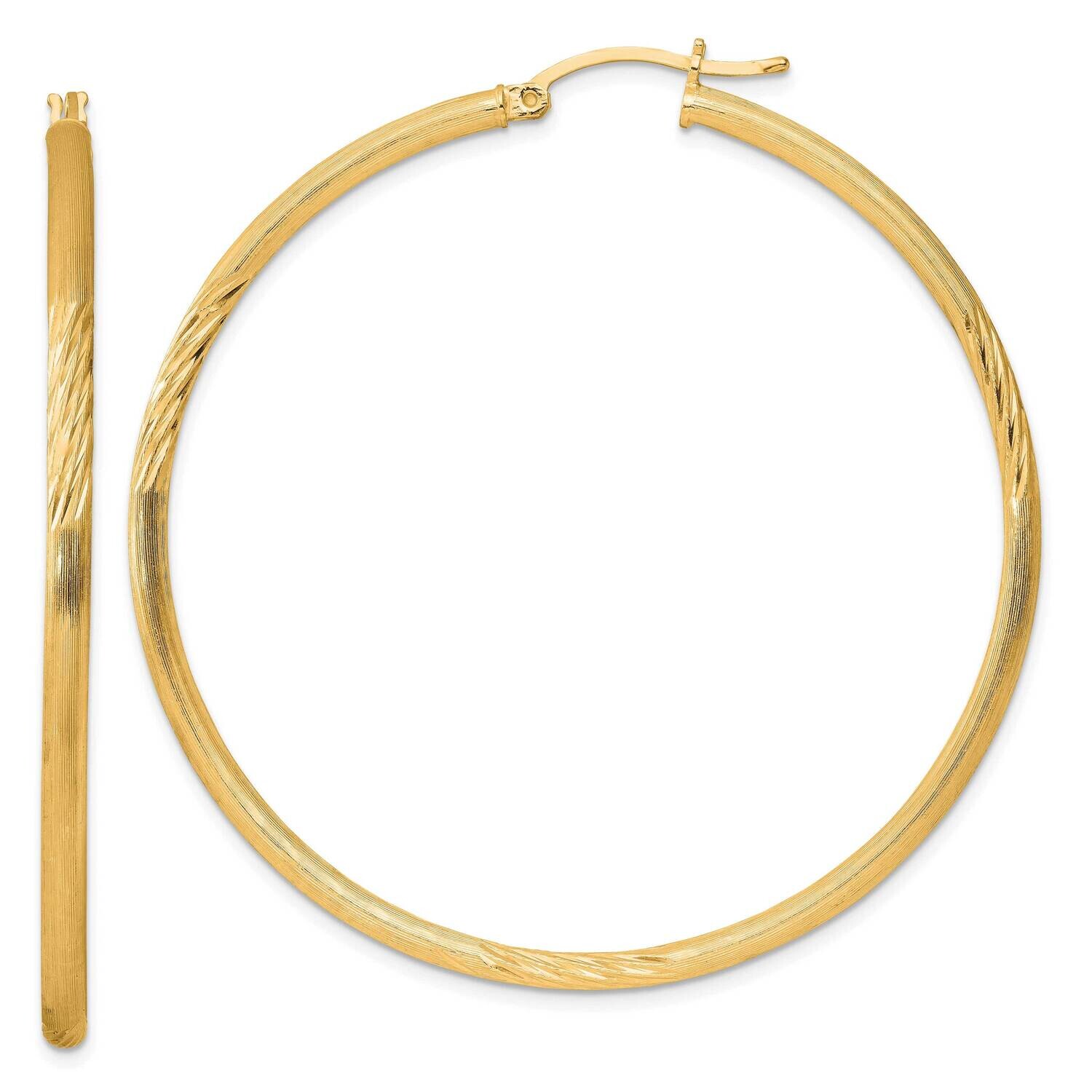 Flash Gold-Plated 2.5mm Polished Satin Diamond-Cut Hoop Earrings Sterling Silver QE4433GP, MPN: QE4…