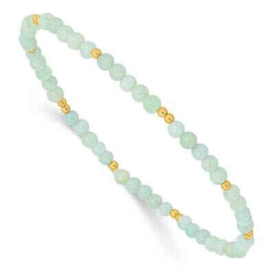 Gold-Plated 3mm Blue Amazonite Stretch Bracelet Sterling Silver QH5740, MPN: QH5740,