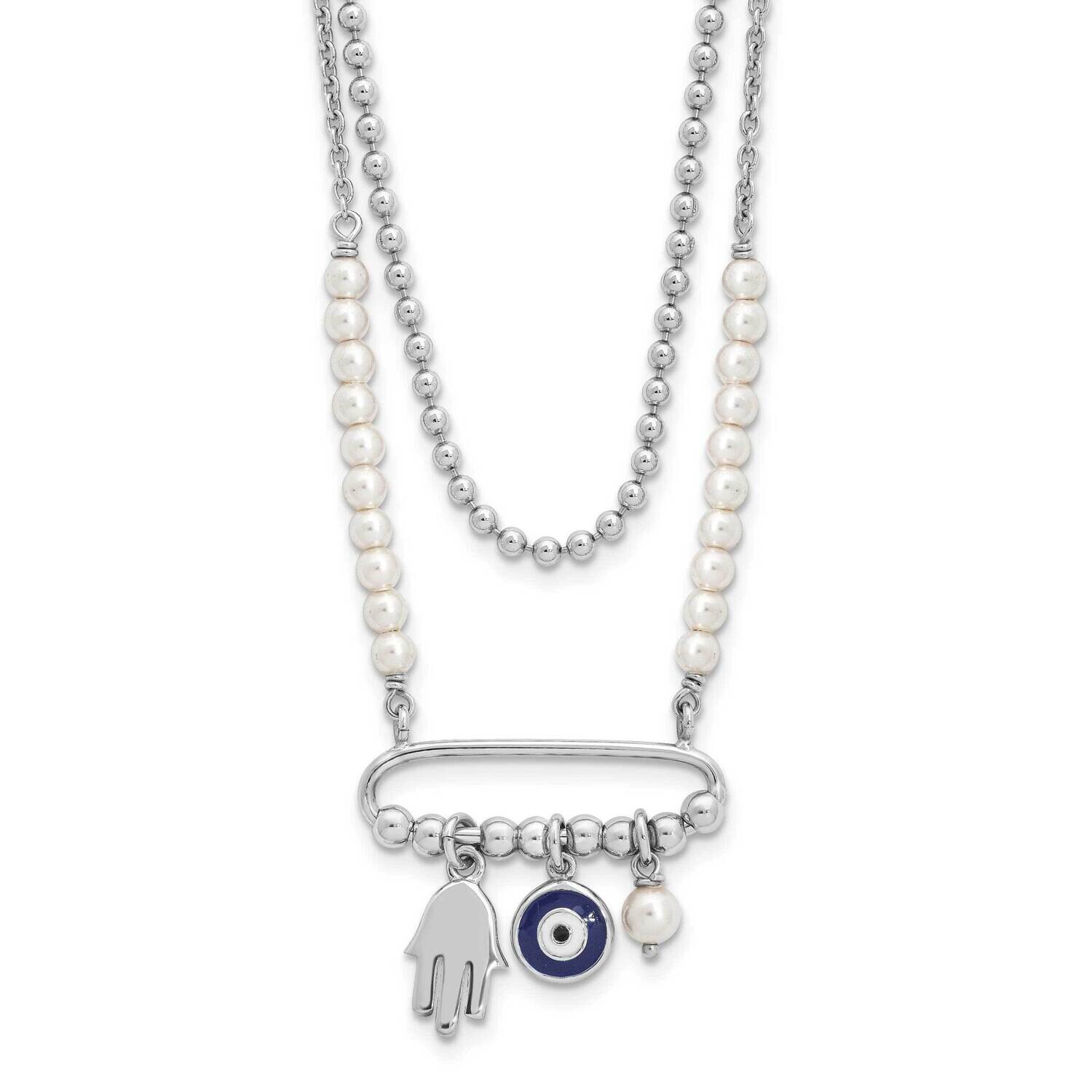 Rh Enamel Eye Hamsa Glass Pearl 16 Inch 2 Inch Extension Necklace Sterling Silver QG6544-16, MPN: Q…