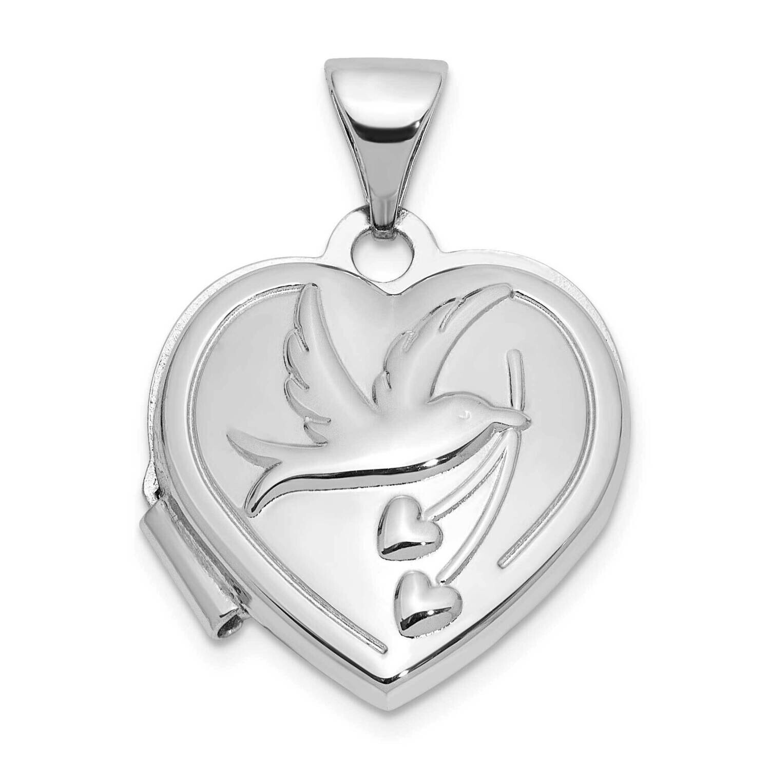 Rhodium-Plated 15mm Dove Together Forever Reversible Heart Locket Sterling Silver QLS1130, MPN: QLS…