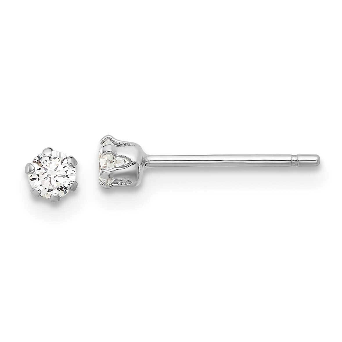 Rh-Plated Polished 6 Prong 3mm CZ Post Stud Earrings Sterling Silver QE17108, MPN: QE17108,