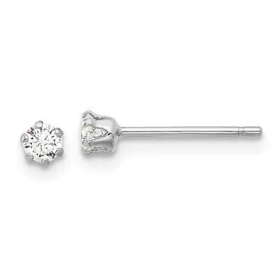 Rh-Plated Polished 6 Prong 3mm CZ Post Stud Earrings Sterling Silver QE17108, MPN: QE17108,