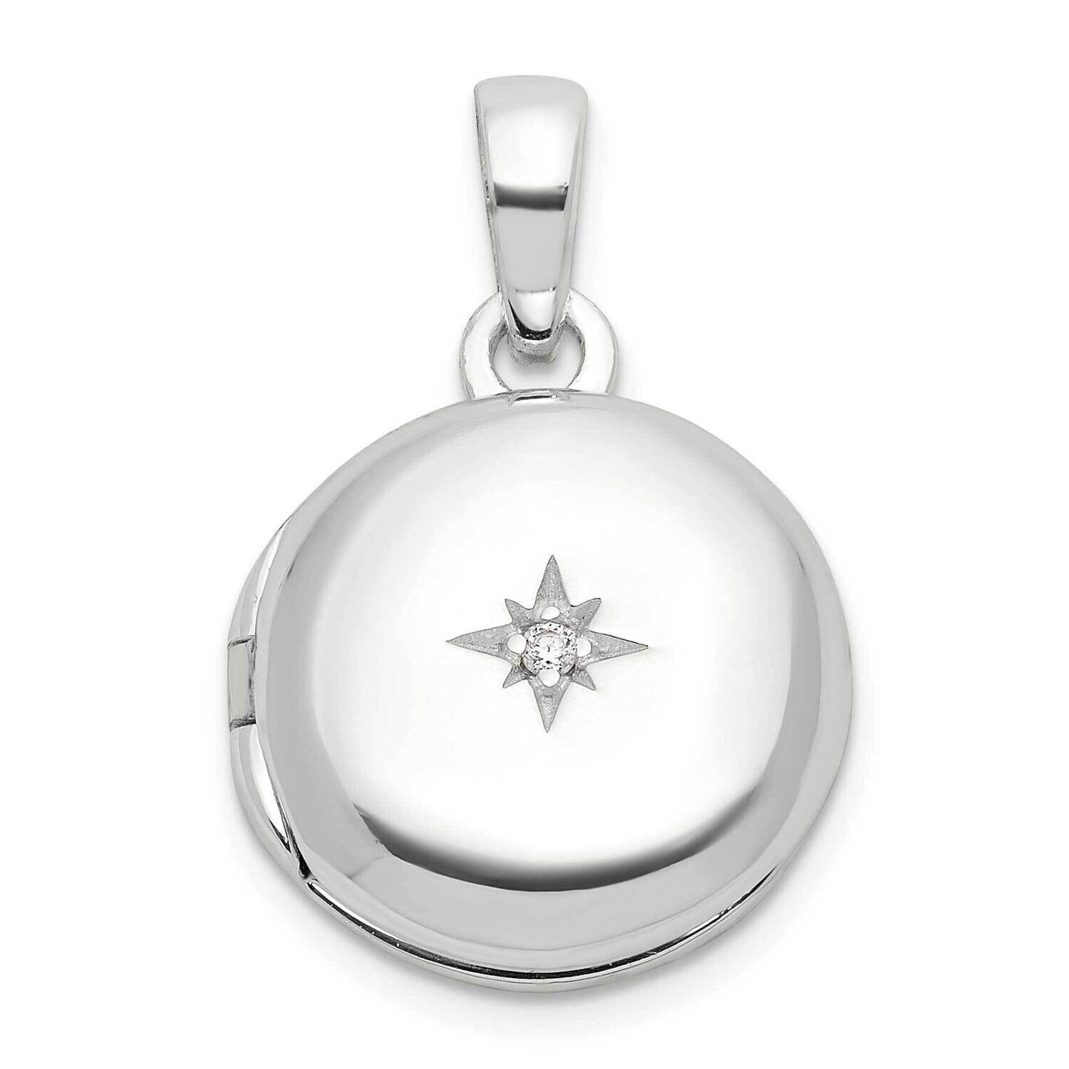 E-Coated CZ 14mm Round Locket Sterling Silver QLS1173, MPN: QLS1173,
