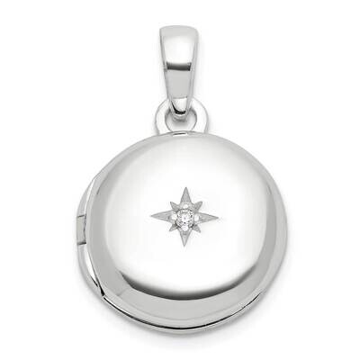 E-Coated CZ 14mm Round Locket Sterling Silver QLS1173, MPN: QLS1173,