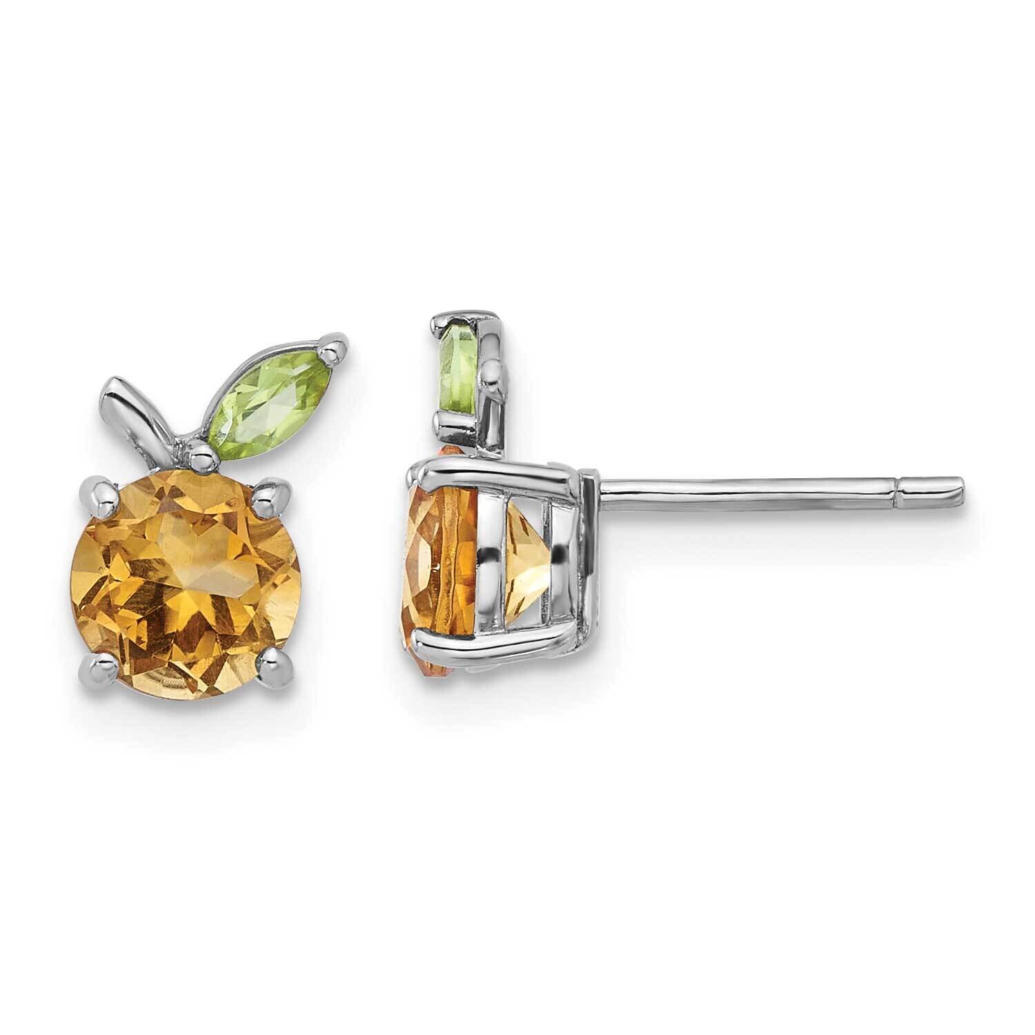 Citrine Peridot Orange Post Earrings Sterling Silver Rhodium-Plated QE17764CI, MPN: QE17764CI,