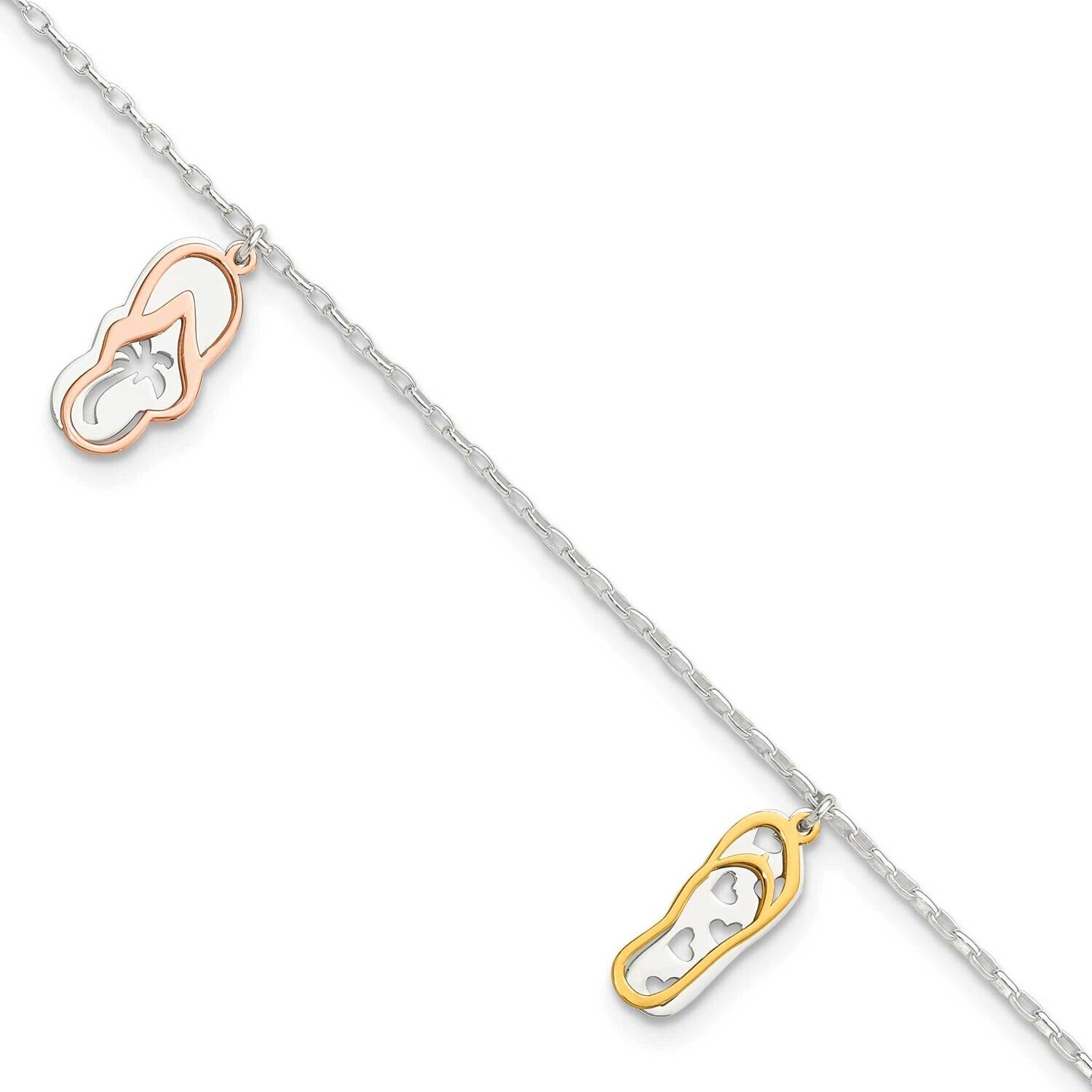 Rose Gold-Tone Flip Flops 9 Inch Plus 1 Inch Extension Anklet Sterling Silver QG6315-9, MPN: QG6315…