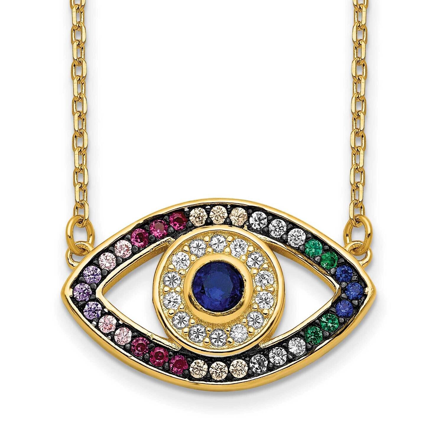 Prizma Flash Gold-Plated 16 Inch Colorful CZ Evil Eye Necklace 2 Inch Extender Sterling Silver Gold…