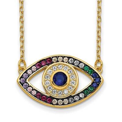 Prizma Flash Gold-Plated 16 Inch Colorful CZ Evil Eye Necklace 2 Inch Extender Sterling Silver Gold…