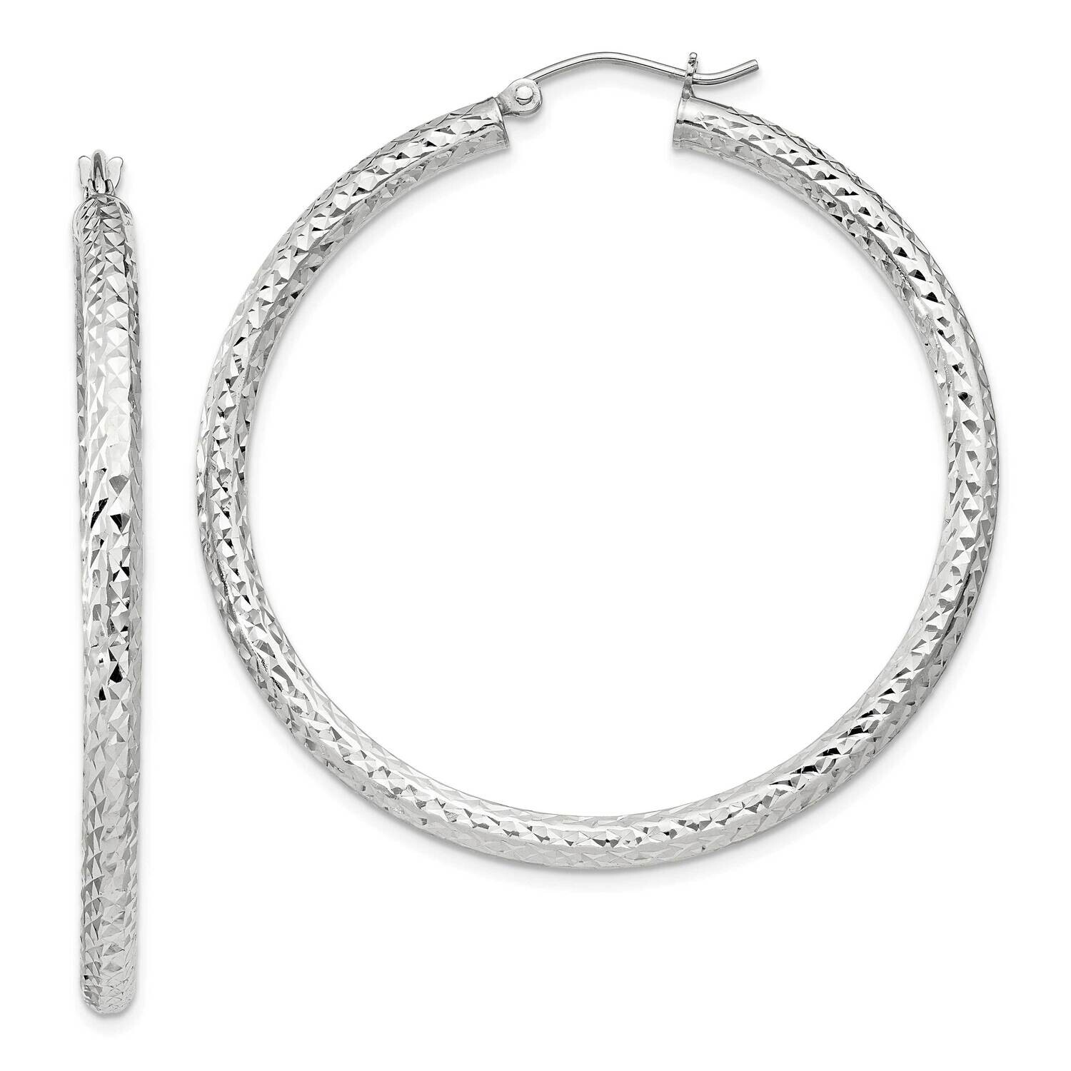 Diamond-Cut 3X45mm Hoop Earrings Sterling Silver QE8091SP, MPN: QE8091SP,