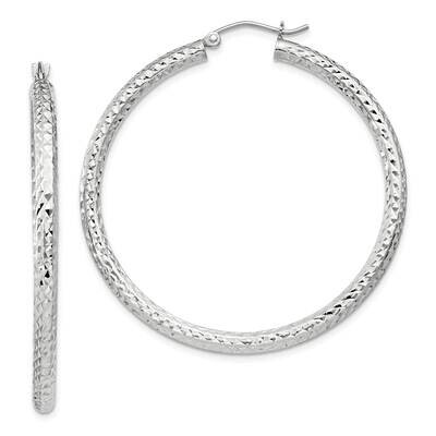 Diamond-Cut 3X45mm Hoop Earrings Sterling Silver QE8091SP, MPN: QE8091SP,