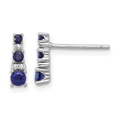 Rh-Plated .59 Cr. Bl Spinel .03 Cr. White Sapphire Post Earri Sterling Silver QE17767, MPN: QE17767,