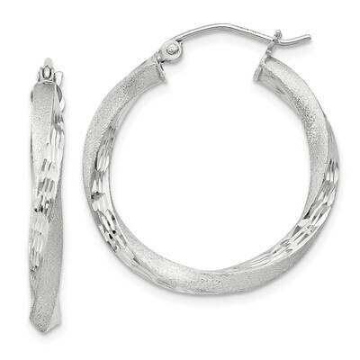 Diamond-Cut Twisted 3X25mm Hoop Earrings Sterling Silver Satin QE4611SP, MPN: QE4611SP,
