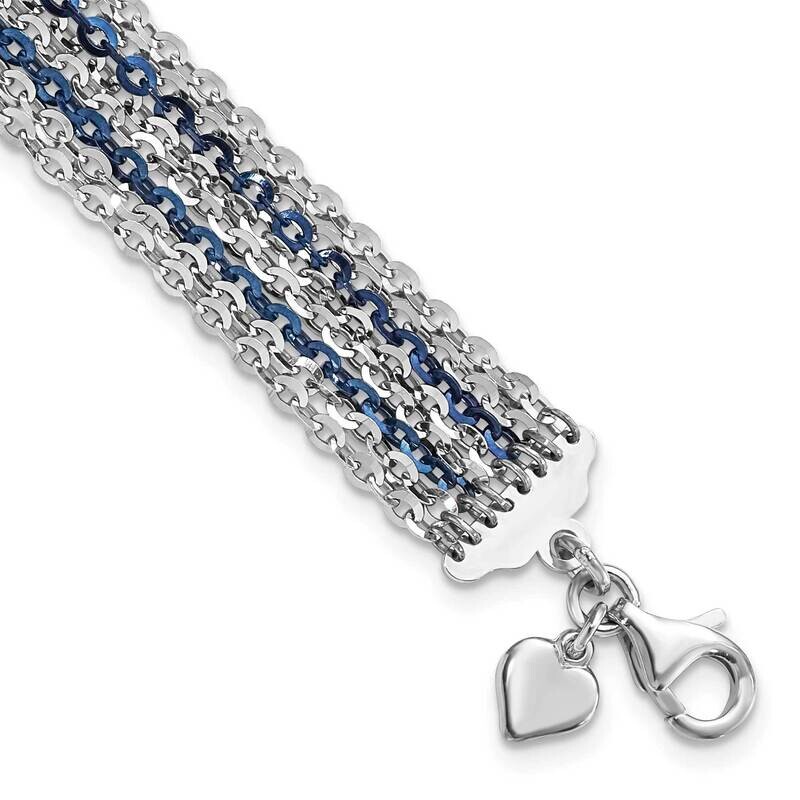 Rhodium & Blue-Plated Multi-StrChain Bracelet 7.5 Inch Sterling Silver QH5106-7.5