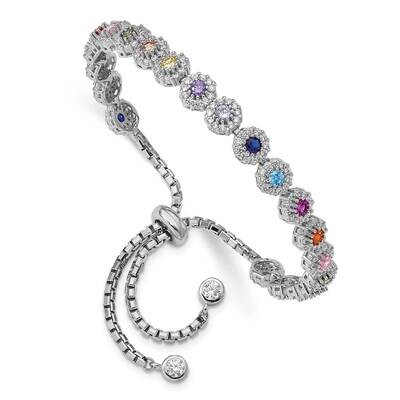 Prizma White Colorful CZ Adjustable Bolo Bracelet Sterling Silver Rhodium-Plated QG5666, MPN: QG566…
