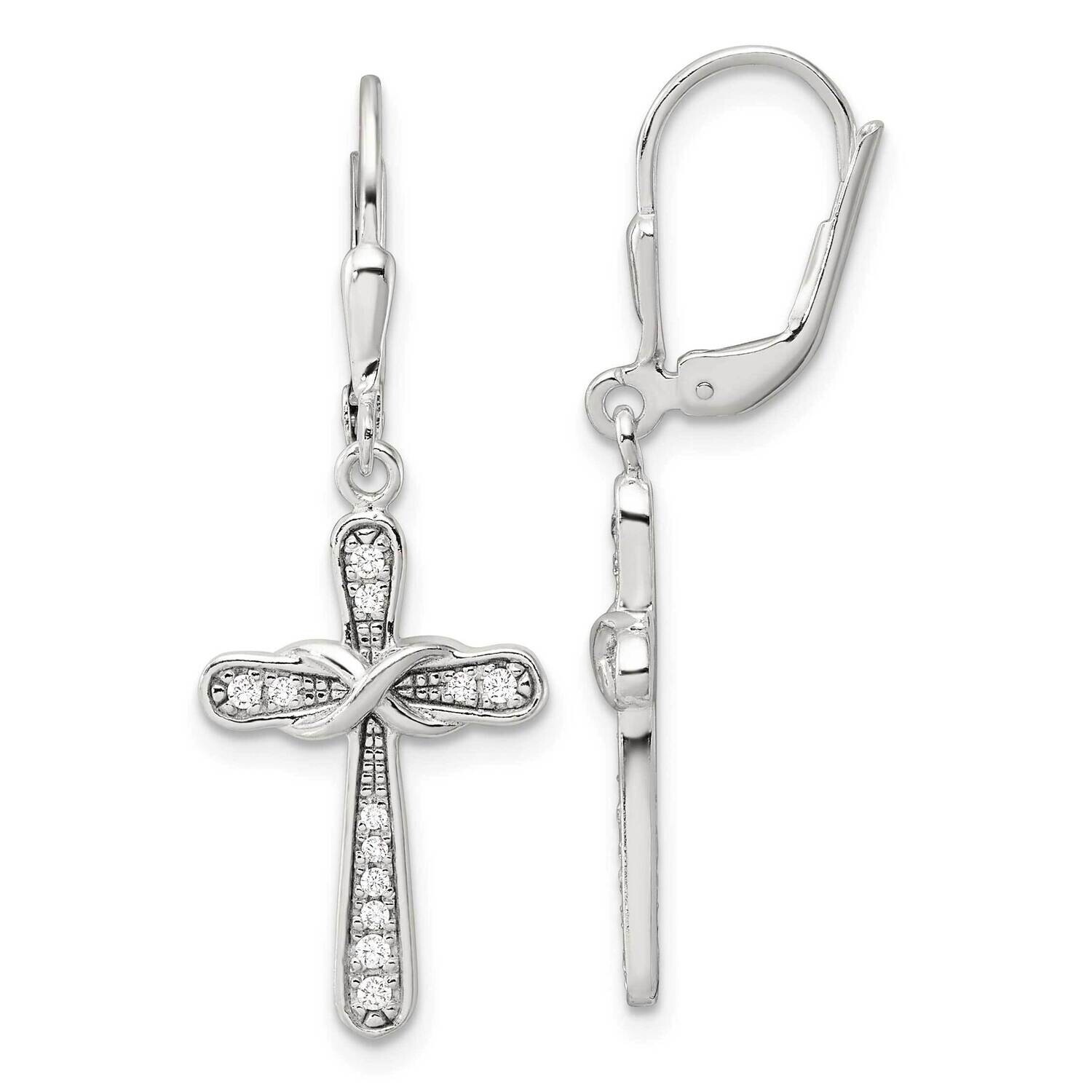 CZ Infinity Cross Leverback Dangle Earrings Sterling Silver Polished QE17696
