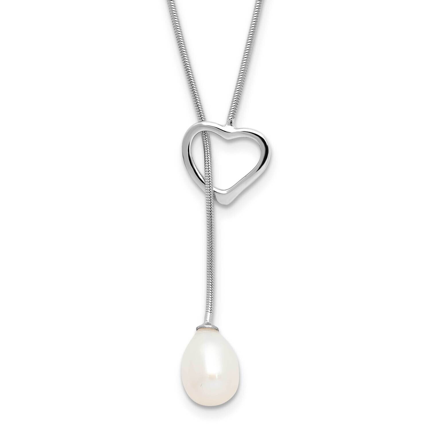 Rh-Plated 7-8mm Rice Fwc Pearl Heart 20In Necklace Sterling Silver QH5557P-20