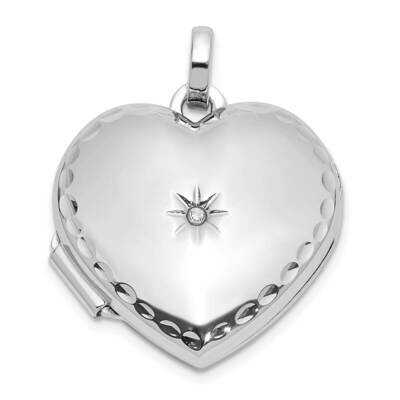 Rhod-Pltd Polished Textured Border Diamond 18mm Heart Locket Sterling Silver QLS1116, MPN: QLS1116,