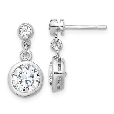 CZ Bezel Dangle Post Earrings Sterling Silver Rhodium-Plated QE17161, MPN: QE17161,