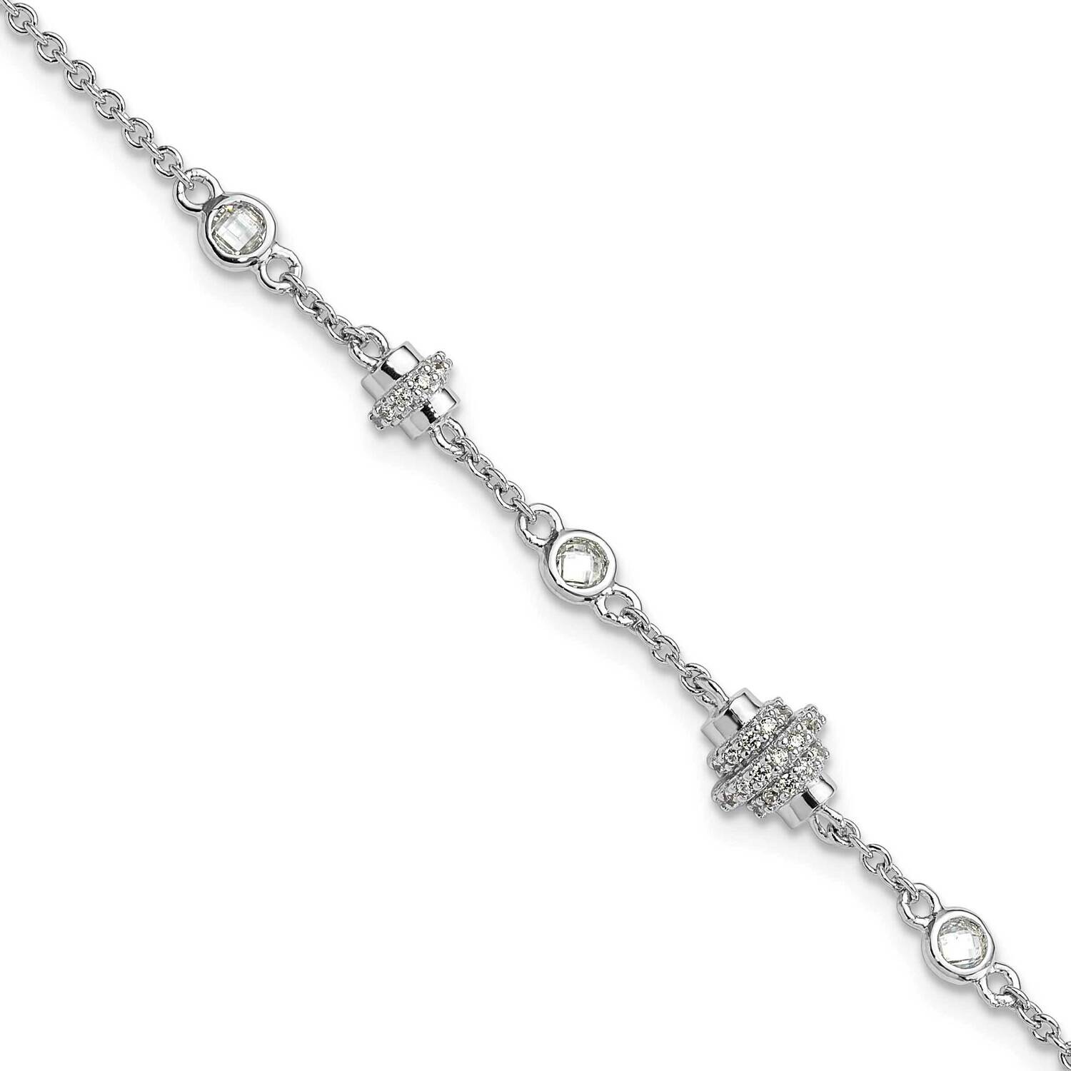 Fancy CZ 7 Inch 1 Inch Extension Bracelet Sterling Silver Rhodium-Plated QG6487-7, MPN: QG6487-7,