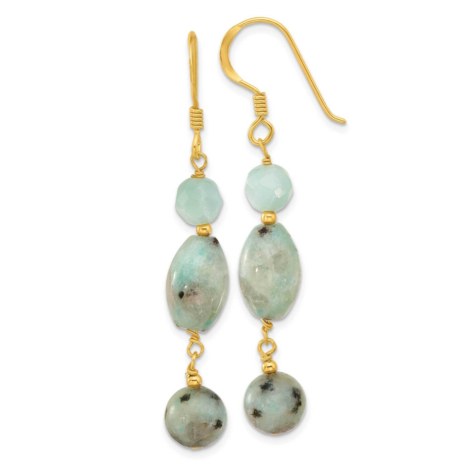 Gold-Plated Polished Amazonite Kiwi Jasper Dangle Earrings Sterling Silver QE17373, MPN: QE17373,