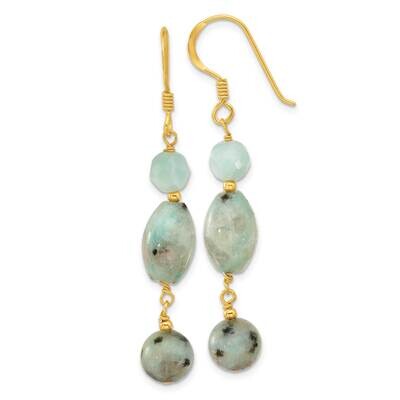 Gold-Plated Polished Amazonite Kiwi Jasper Dangle Earrings Sterling Silver QE17373, MPN: QE17373,