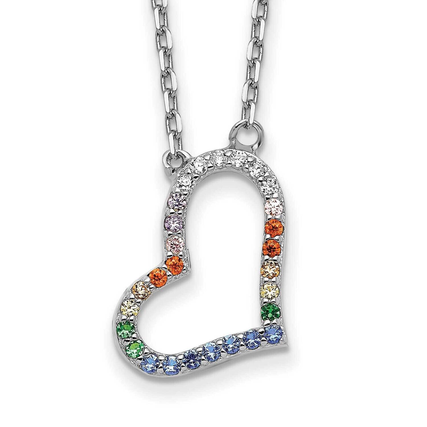 Prizma 16 Inch Colorful CZ Heart Necklace 2 Inch Extender Sterling Silver Rhodium-Plated QG5698-16,…