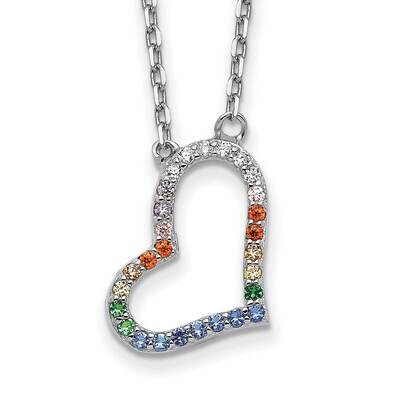 Prizma 16 Inch Colorful CZ Heart Necklace 2 Inch Extender Sterling Silver Rhodium-Plated QG5698-16,…