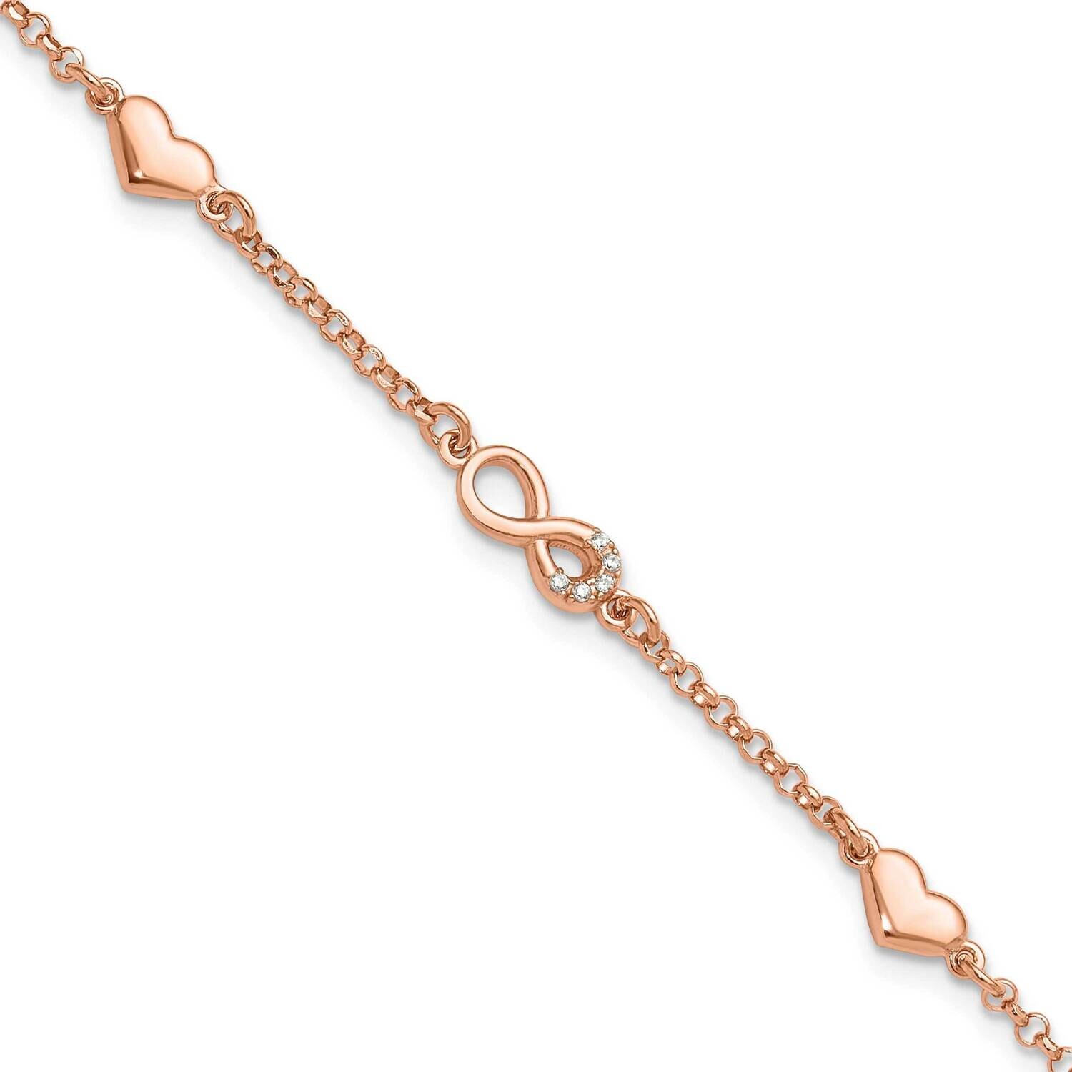 Rose Gold-Plated Heart CZ Infinity .5 Inch Extender Bracelet Sterling Silver QG6465RP-6.5, MPN: QG6…