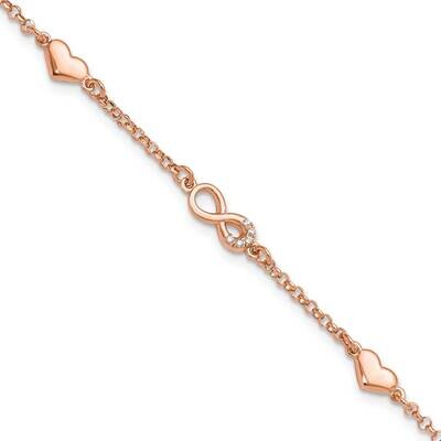 Rose Gold-Plated Heart CZ Infinity .5 Inch Extender Bracelet Sterling Silver QG6465RP-6.5, MPN: QG6…