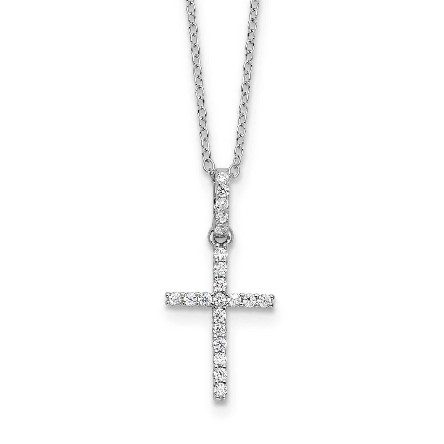 CZ Cross 18 Inch Necklace Sterling Silver Rhodium-Plated QG6576-18, MPN: QG6576-18,