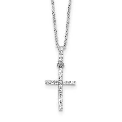 CZ Cross 18 Inch Necklace Sterling Silver Rhodium-Plated QG6576-18, MPN: QG6576-18,