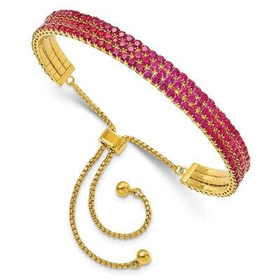 Gold Tone July Dark Pink Triple CZ Adjustable Bracelet Sterling Silver QG5697JUL, MPN: QG5697JUL, 1…